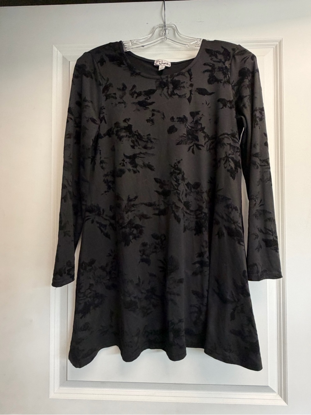 J for Justify Black Floral Burnout Long Sleeve Top